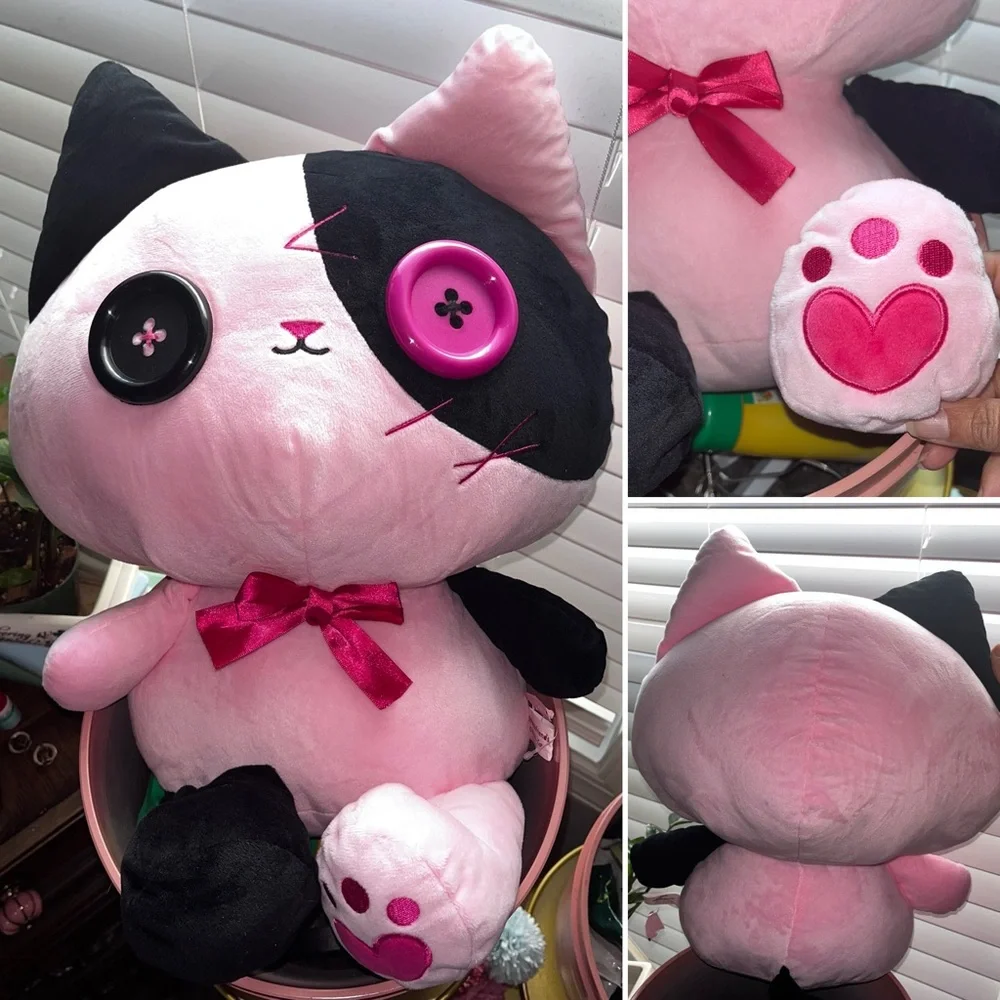 Pink and Black Cat Plush Toy